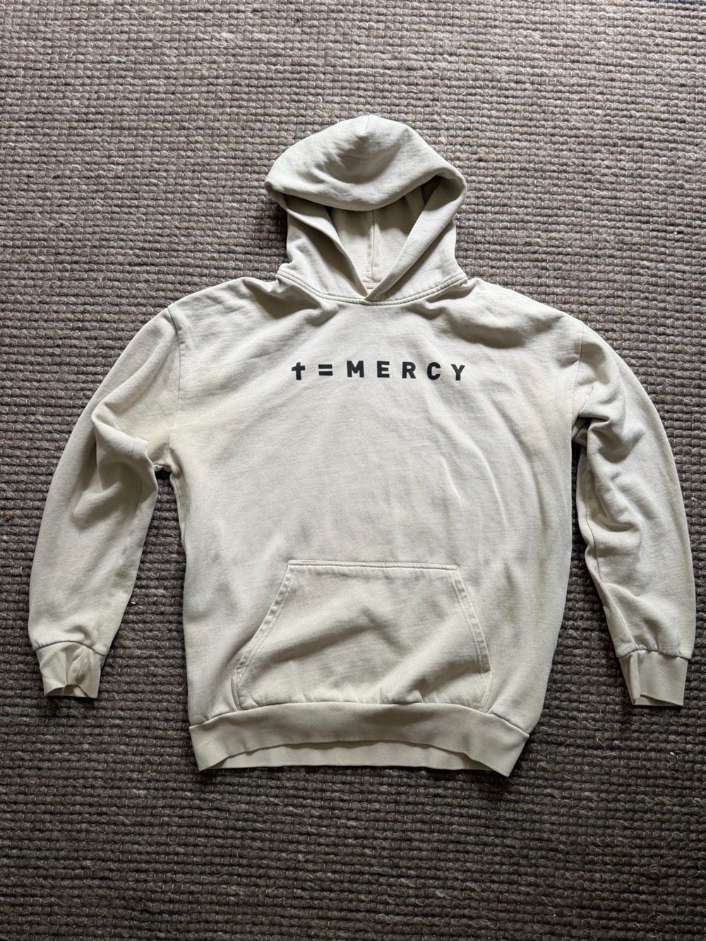 Men's Heavyweight Cream Mercy Culture Hoodie “Cross = mercy”